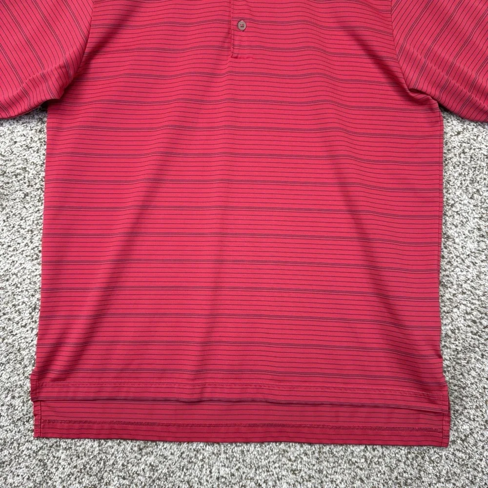 Adidas Golf Polo Shirt Men's Size Medium‎ Pink Blue Stripes Performance Stretch